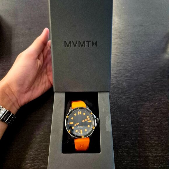 MVMT Men's Minimal Sport Automatic Orange Silicone Strap Watch 45mm - Picture 4 of 7